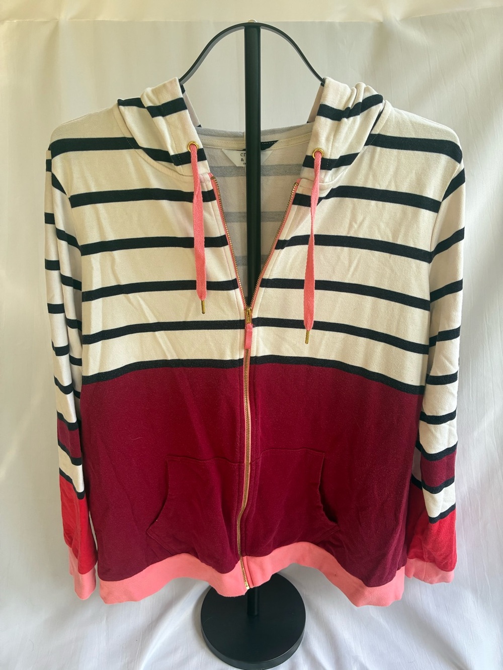 Crown & Ivy Striped Zip-Up Hoodie with Colorblock Hem 1X